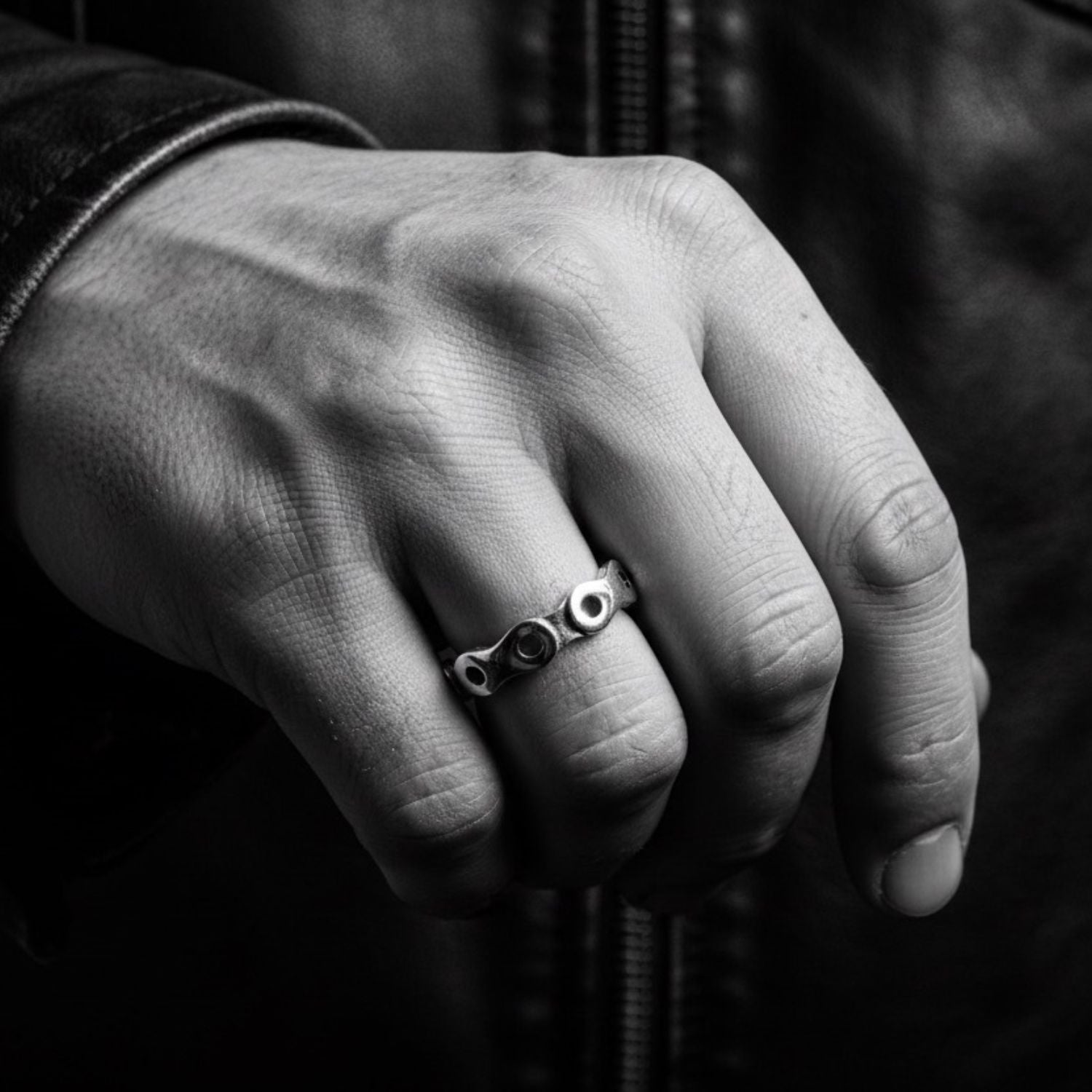 Bikers Band Ring Unisex – Sterling Silver Motorcycle Chain Band