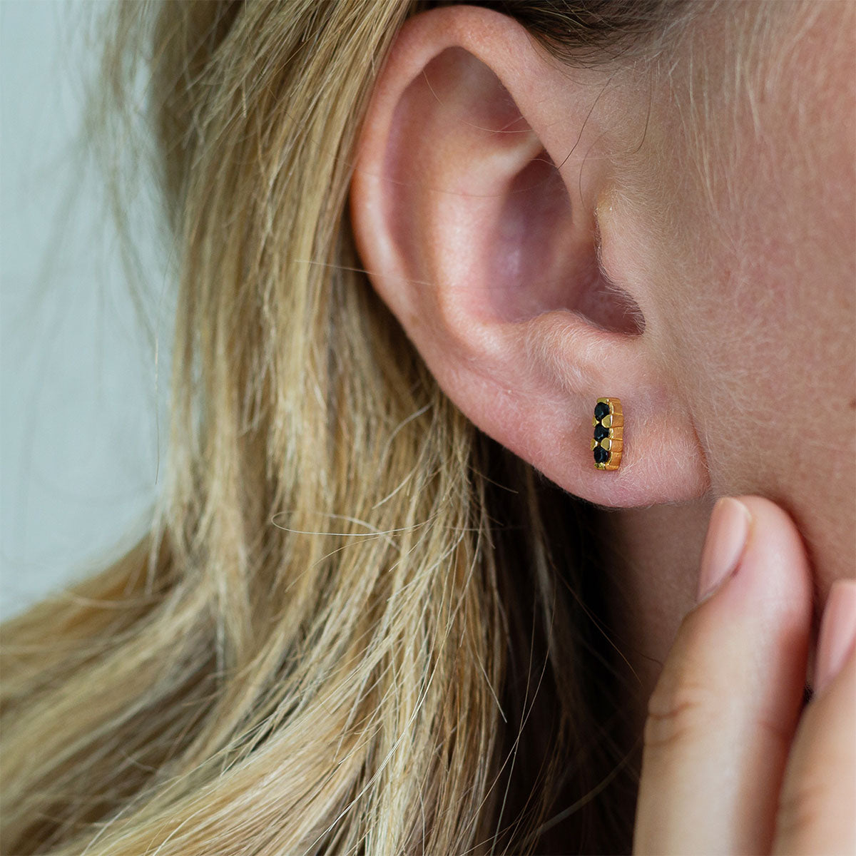 Black Cubic Zirconia Trio Gold Stud Earrings