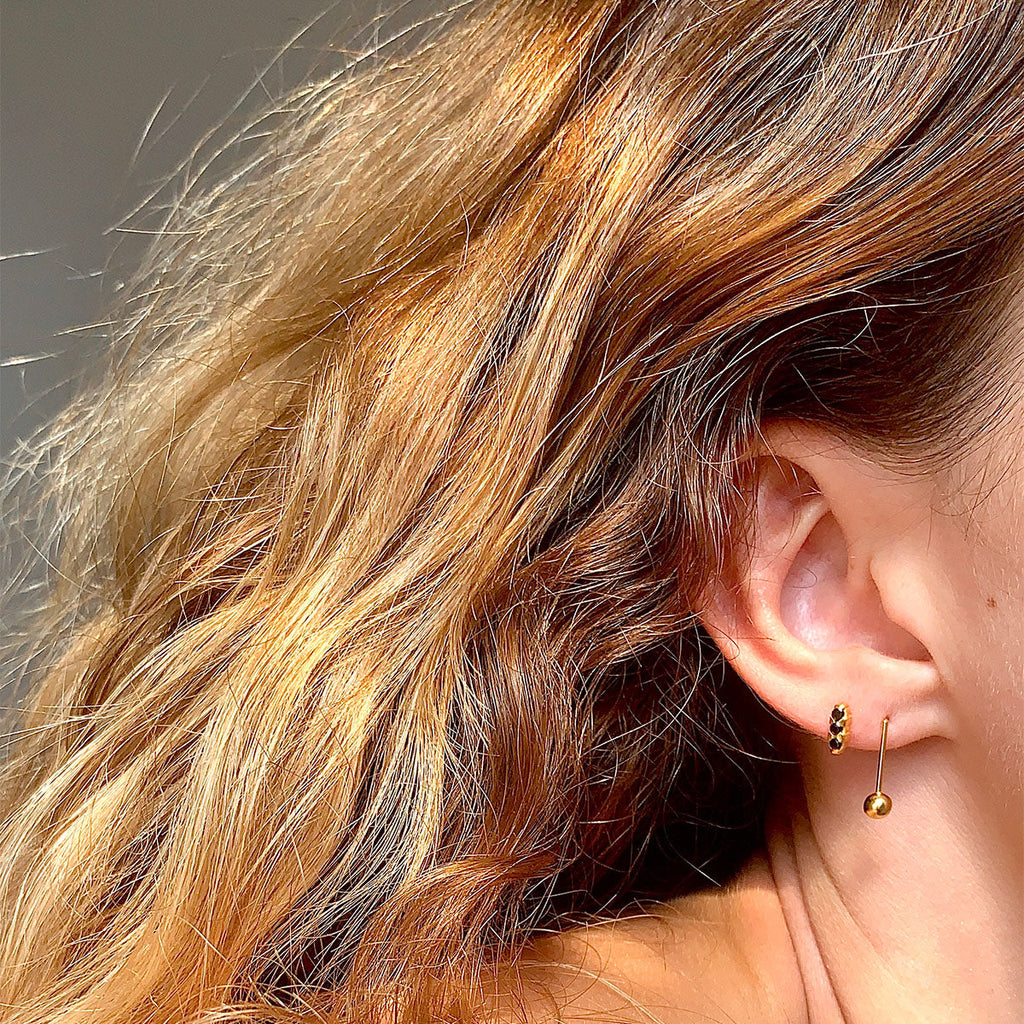 Black Cubic Zirconia Trio Gold Stud Earrings