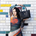 Leather Mini Twist Lock Shopper Bag - Black