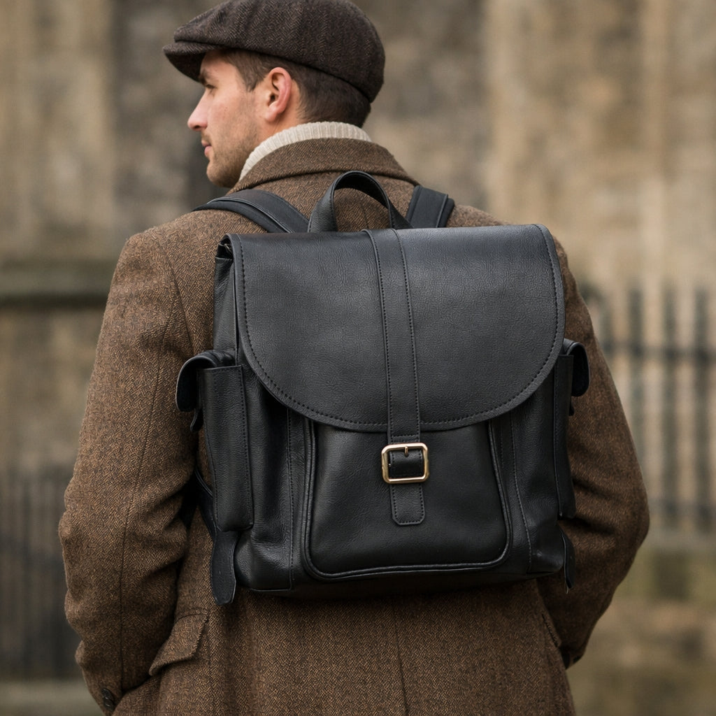 Men's Leather Tannery Backpack - Black