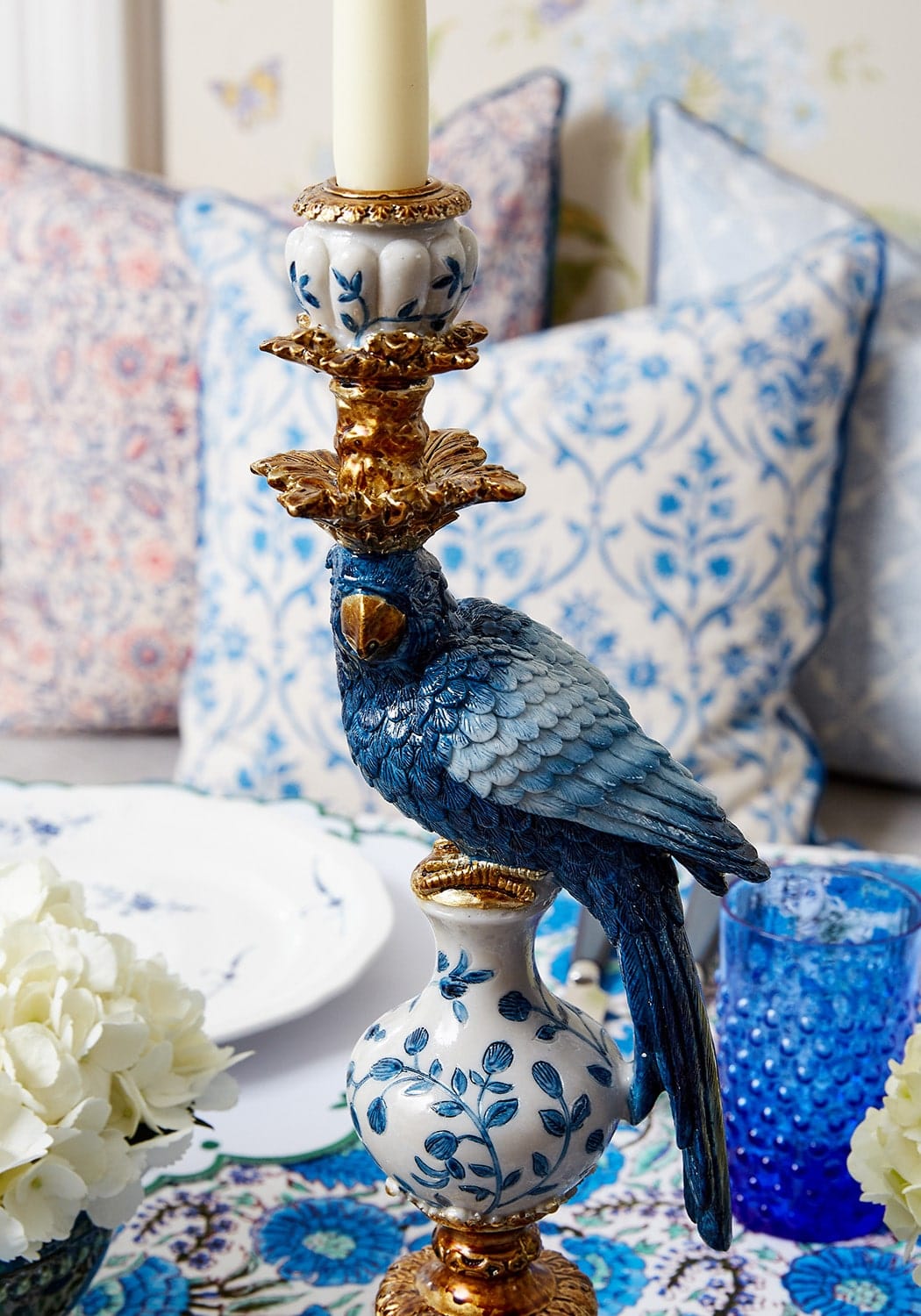 Blue Parrot Decorative Tall Candle Holder- 40 Cm Right