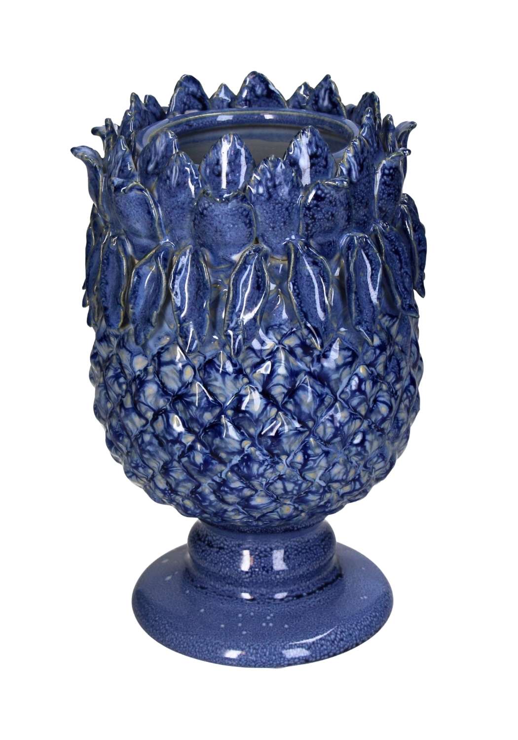 Blue Pineapple Stoneware  Vase - Handpainted Statement Piece