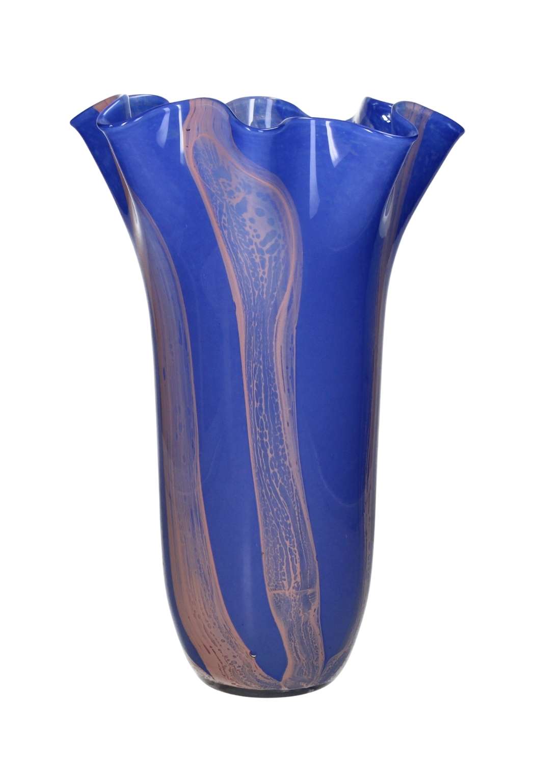 Blue Twist Glass Vase with Scallop