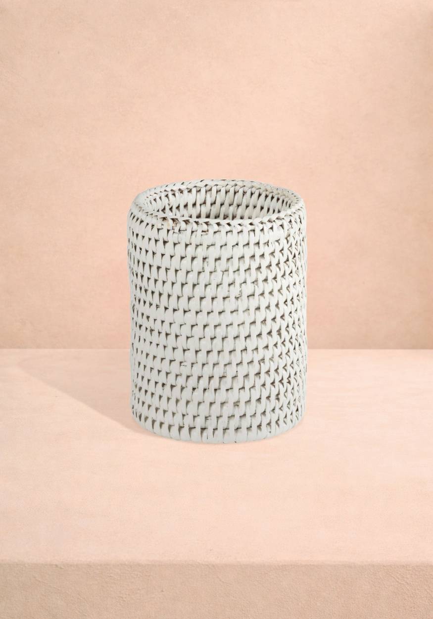 Savannah Rattan Bottle Holder - White