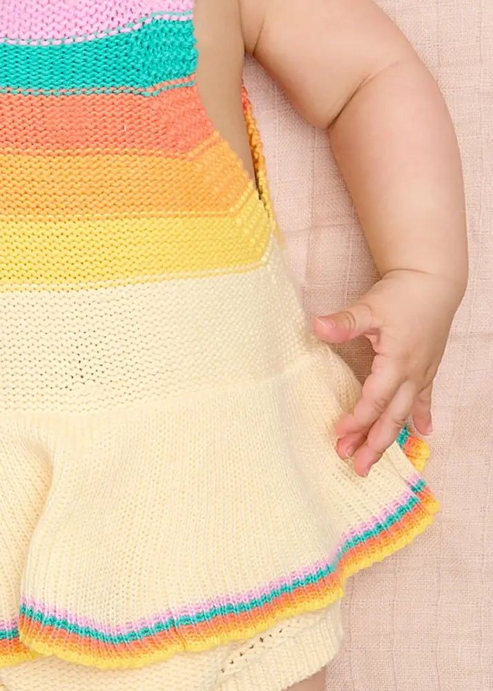Bubble Frill - Rainbow Pink Knit Stripe Romper