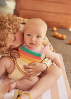 Bubble Frill - Rainbow Pink Knit Stripe Romper