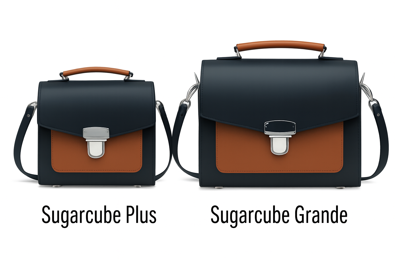 Handmade Leather Two Tone Sugarcube Handbag - Black & Burnt Orange