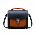 Handmade Leather Two Tone Sugarcube Handbag - Black & Burnt Orange