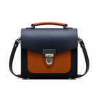 Handmade Leather Two Tone Sugarcube Handbag - Black & Burnt Orange