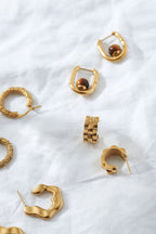 Tiger's Eye Square Gold Hoops