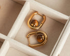 Tiger's Eye Square Gold Hoops