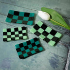 Glass Tray – Handmade Chequered Design for Keys & Jewellery by David Perry Glass & Ceramics (15x8cm-chequered-dual-coloured-medium-tray-bullseye-collection)