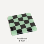 Fused Glass Coaster - Handcrafted Chequered Design from Cornwall by David Perry Glass & Ceramics (10cm-chequered-dual-colour-coaster-oceanside-collection)