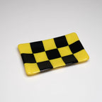 Glass Tray – Handmade Chequered Design for Keys & Jewellery by David Perry Glass & Ceramics (15x8cm-chequered-dual-coloured-medium-tray-bullseye-collection)