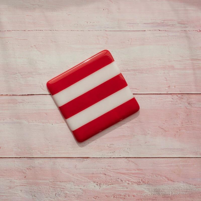 Fused Glass Coaster – Handmade Striped Bullseye Design by David Perry Glass & Ceramics (10cm-striped-dual-coloured-coaster-bullseye-collection)