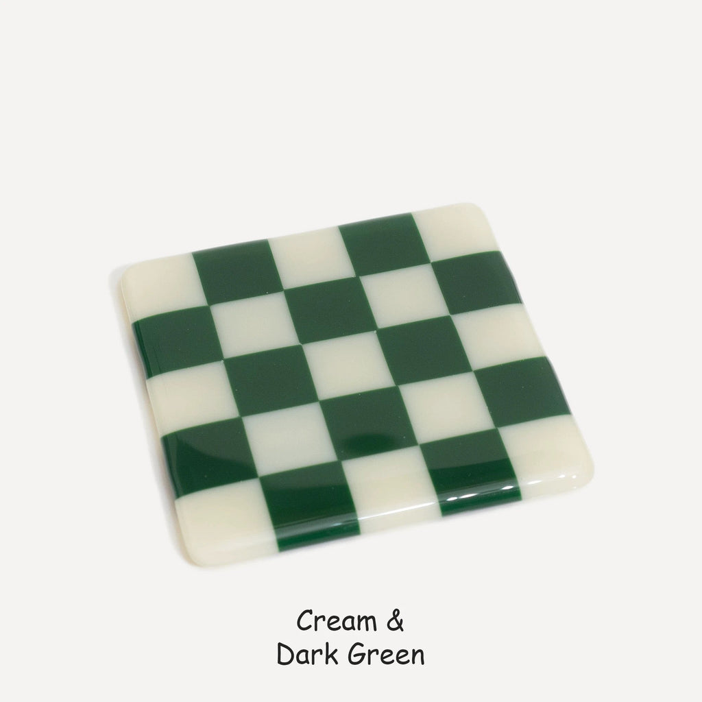Fused Glass Coaster - Handcrafted Chequered Design from Cornwall by David Perry Glass & Ceramics (10cm-chequered-dual-colour-coaster-oceanside-collection)
