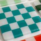Glass Coasters – Handmade Chequered Design from Cornwall by David Perry Glass & Ceramics (10cm-chequered-soft-white-colour-coaster-oceanside-collection)