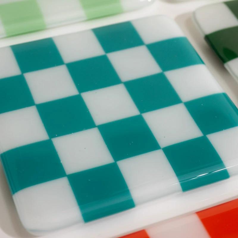 Glass Coasters – Handmade Chequered Design from Cornwall by David Perry Glass & Ceramics (10cm-chequered-soft-white-colour-coaster-oceanside-collection)