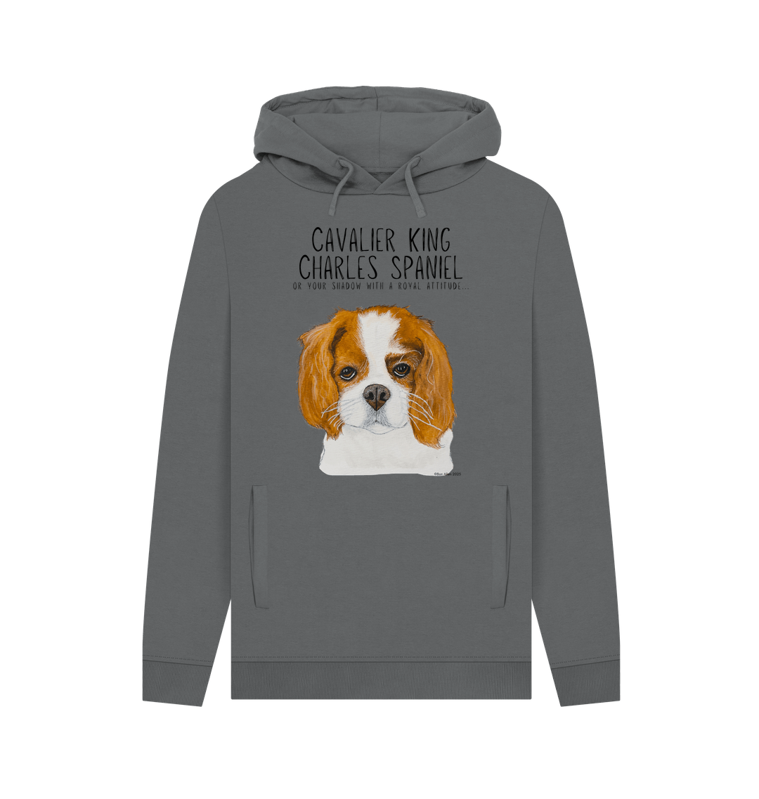 Crowned & Cozy: Sustainable Men's Hoodie Featuring Your Cavalier King (or Queen)