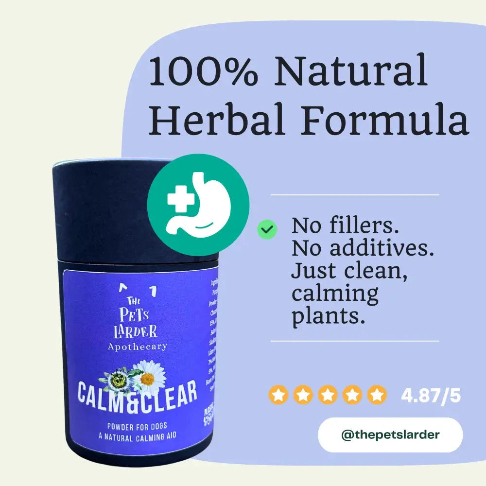 Dog Calming Supplement – Natural Herbal Powder for Anxiety Relief by The Pets Larder (calm-clear-natural-herbal-calming-supplement-for-dogs)