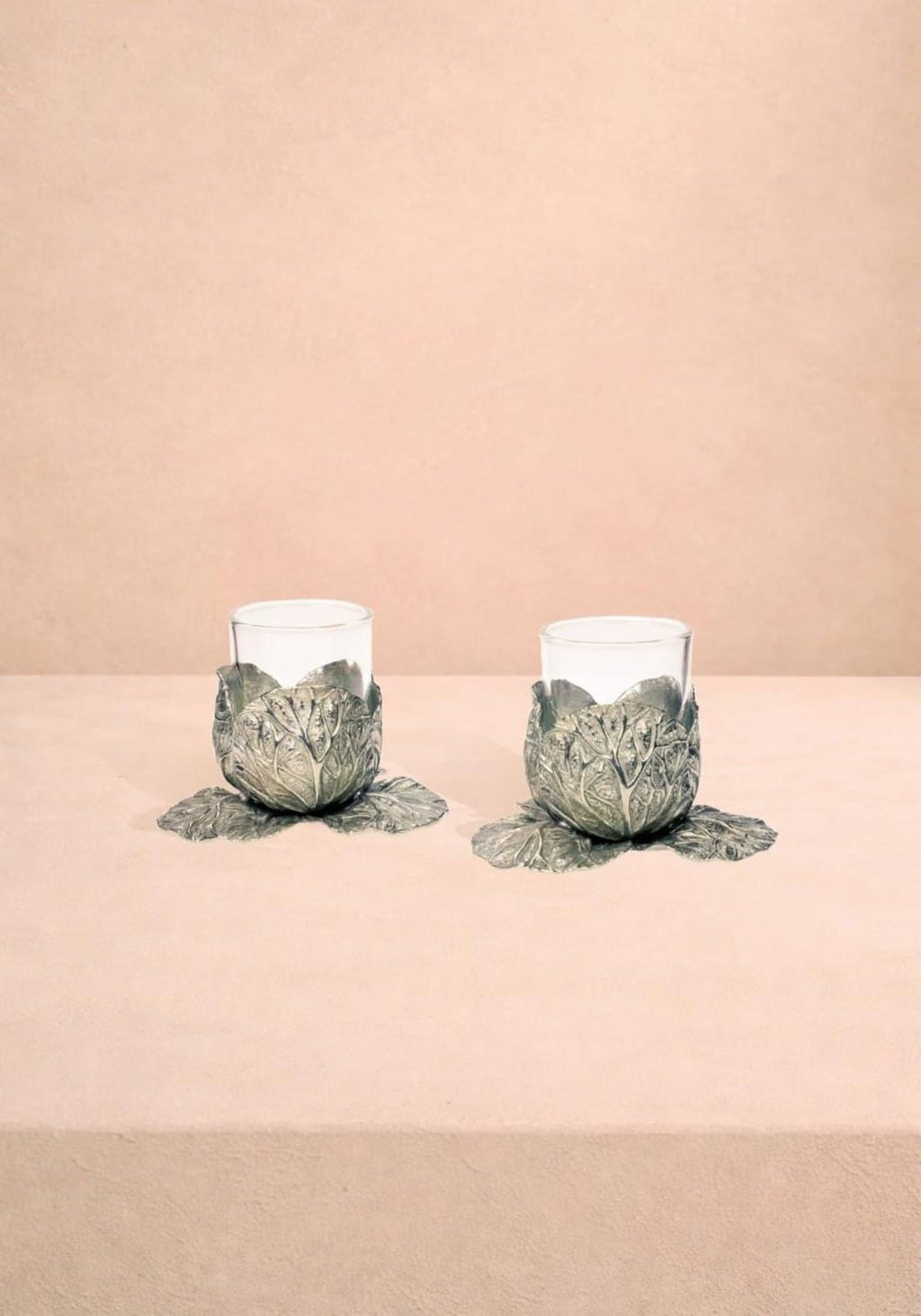 Pewter Cabbage Tea Light Holder- Set of 2