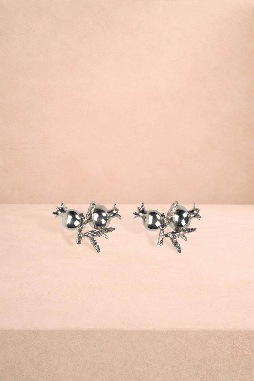 Pewter Pomegranate Candleholder - Set of 2