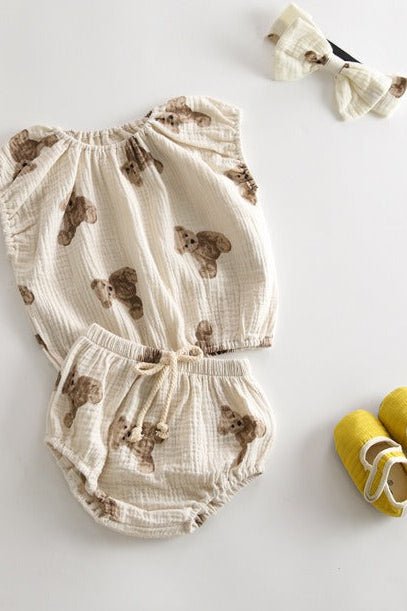 Bear 3 Piece Summer Set (T-Shirt, Shorts & Headband)
