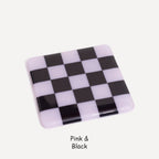 Fused Glass Coaster - Handcrafted Chequered Design from Cornwall by David Perry Glass & Ceramics (10cm-chequered-dual-colour-coaster-oceanside-collection)
