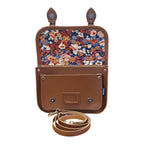 Floral Lined Leather Midi Satchel - Chestnut