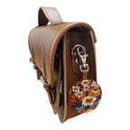 Floral Lined Leather Midi Satchel - Chestnut