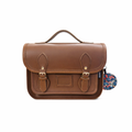 Floral Lined Leather Midi Satchel - Chestnut