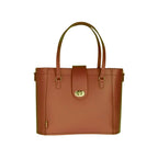 Leather Mini Twist Lock Shopper Bag - Chestnut