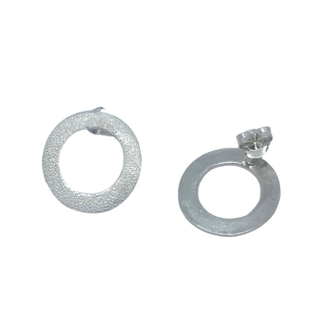 Handmade Circular Satin Stud Earrings – 925 Sterling Silver