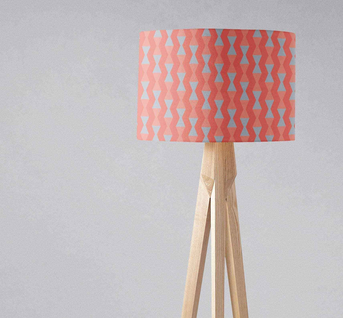 Coral and Grey Drum Lampshade, Mid-Century Modern Retro Shade for Table, Floor or Ceiling Pendant Light