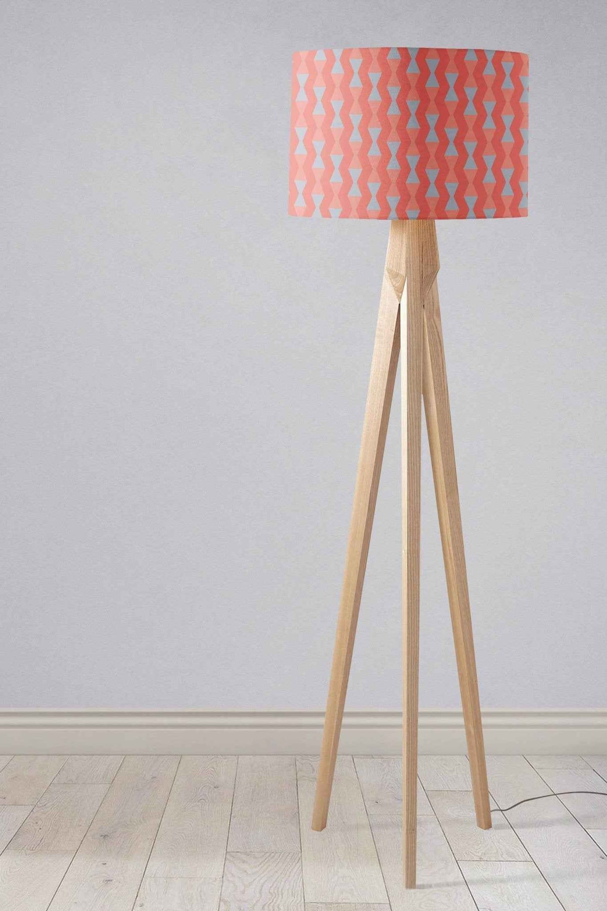 Coral and Grey Drum Lampshade, Mid-Century Modern Retro Shade for Table, Floor or Ceiling Pendant Light