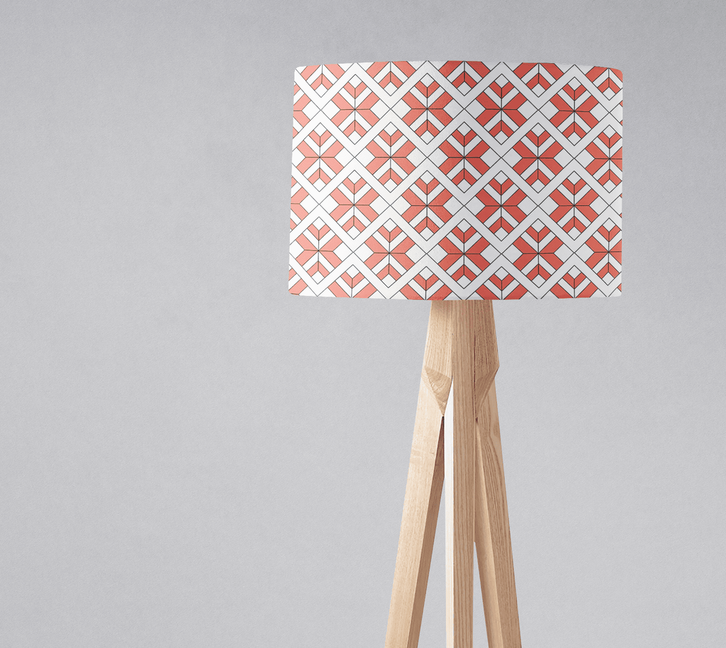 Coral and White Drum Lampshade, Geometric Design Shade for Table, Floor or Ceiling Pendant Light
