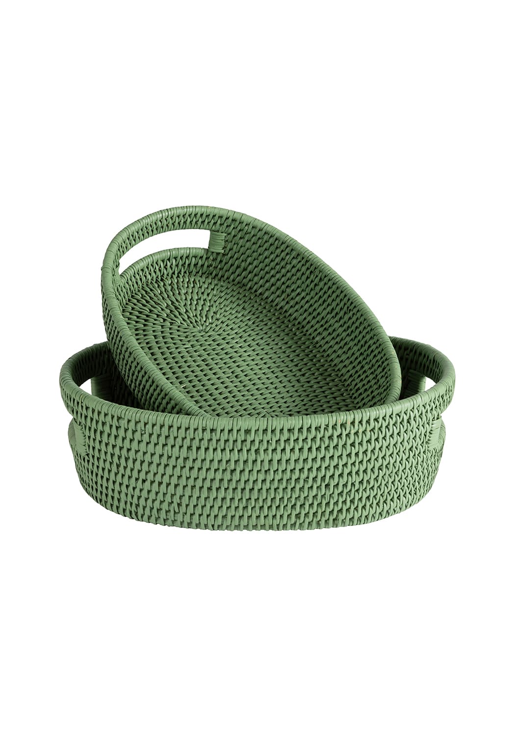 Cotswolds Oval Rattan Basket Green - Set of 2