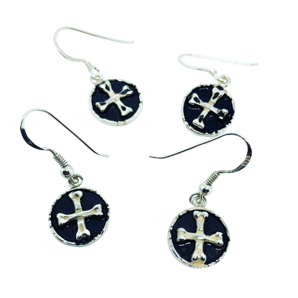 Medaglie Crossed Bones Earrings – Sterling Silver 925 with Black Enamel