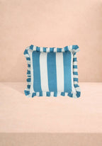 Blue and White Cabana Striped Ruffled Cushion Cover