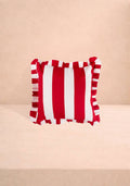 Red Cabana Stripe Ruffled Cushion Cover
