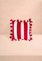 Red Cabana Stripe Ruffled Cushion Cover