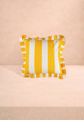 Yellow Cabana Stripe Ruffled Cushion Cover