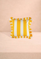 Yellow Cabana Stripe Ruffled Cushion Cover