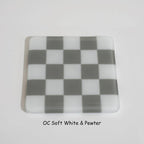 Glass Coasters – Handmade Chequered Design from Cornwall by David Perry Glass & Ceramics (10cm-chequered-soft-white-colour-coaster-oceanside-collection)