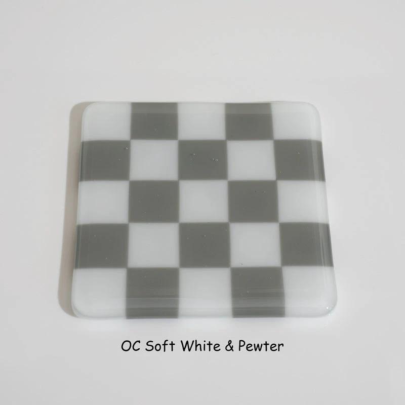Glass Coasters – Handmade Chequered Design from Cornwall by David Perry Glass & Ceramics (10cm-chequered-soft-white-colour-coaster-oceanside-collection)