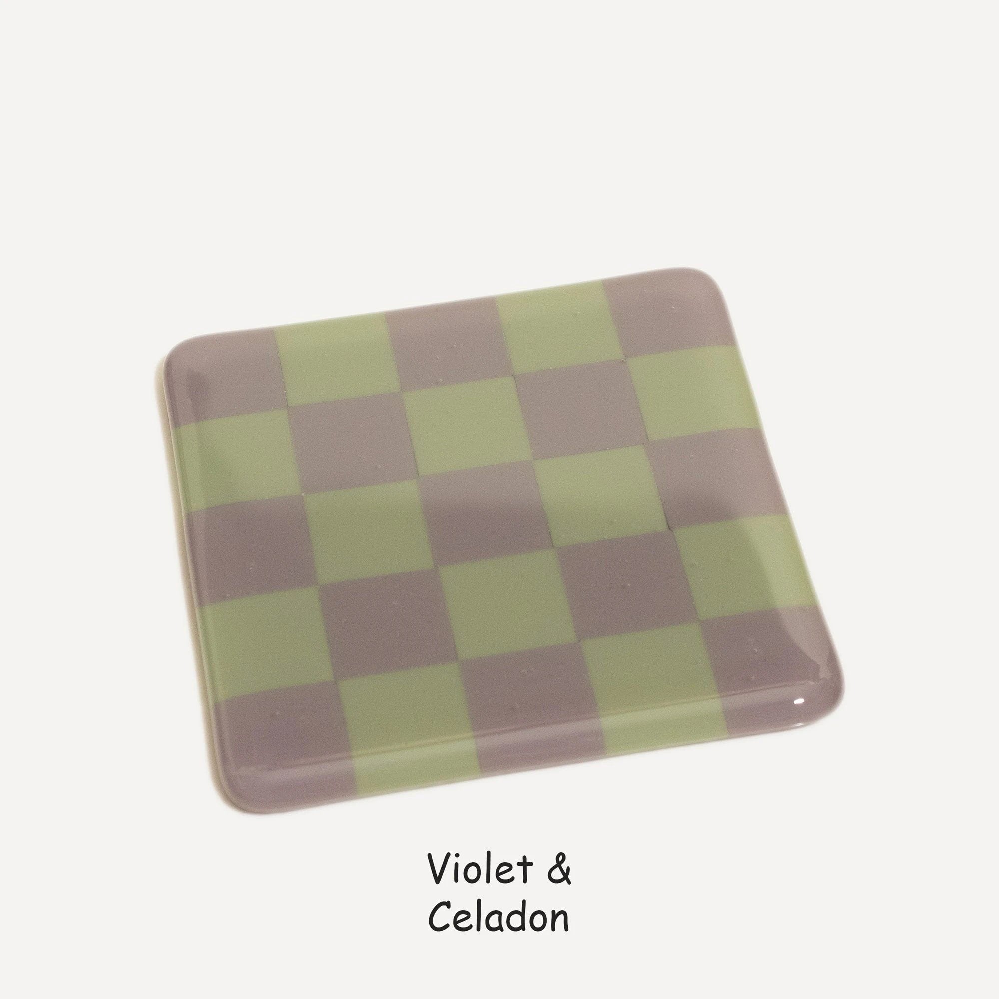 Fused Glass Coaster - Handcrafted Chequered Design from Cornwall by David Perry Glass & Ceramics (10cm-chequered-dual-colour-coaster-oceanside-collection)