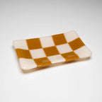 Glass Tray – Handmade Chequered Design for Keys & Jewellery by David Perry Glass & Ceramics (15x8cm-chequered-dual-coloured-medium-tray-bullseye-collection)