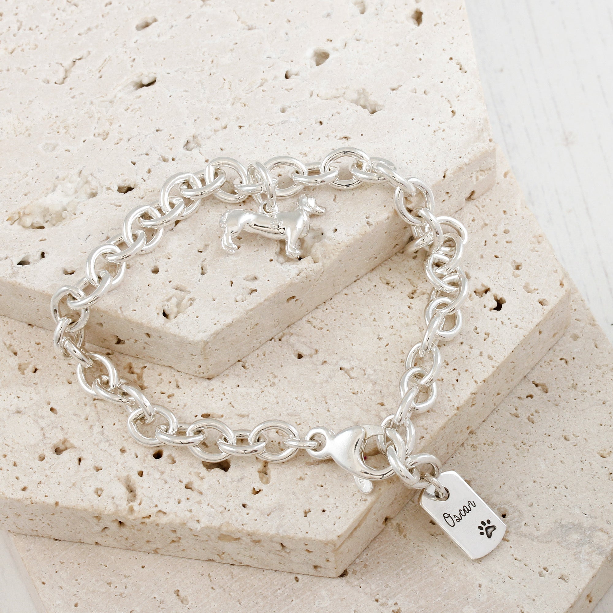 Dachshund Silver Dog Charm Bracelet