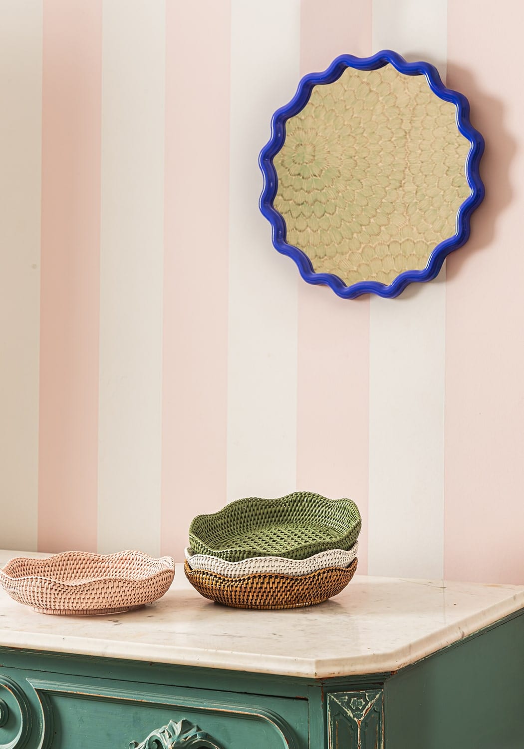 Daisy Scallop Mirror - Cobalt